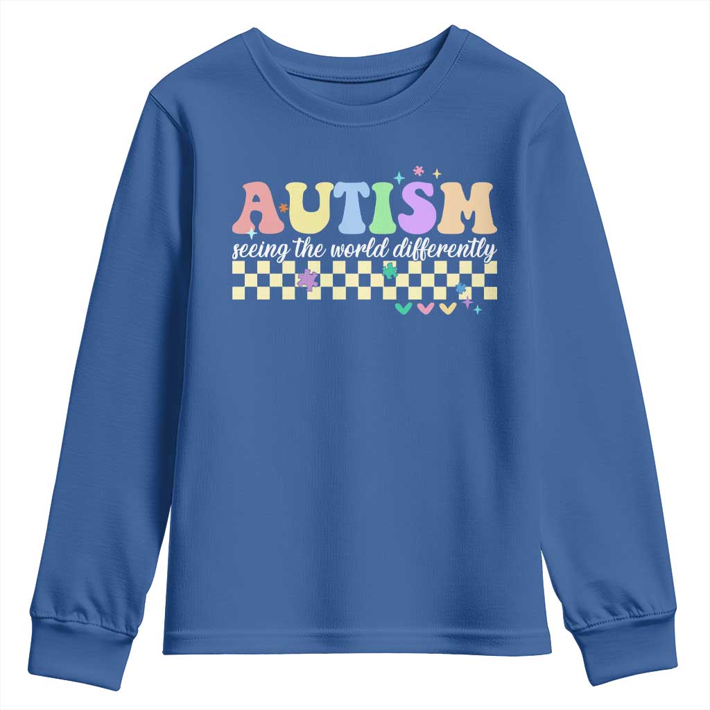 Autism Acceptance Month Youth Sweatshirt Seeing the World Differently TS10 Royal Blue Print Your Wear