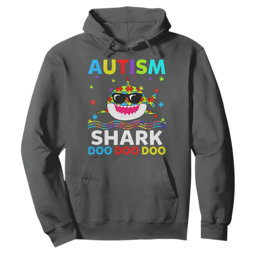 Funny Autism Shark Hoodie Puzzle Piece Autistic Mom Dad Sped Teacher TS10 Dark Heather Print Your Wear