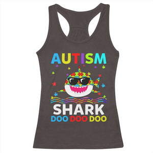 Funny Autism Shark Racerback Tank Top Puzzle Piece Autistic Mom Dad Sped Teacher TS10 Dark Chocolate Print Your Wear