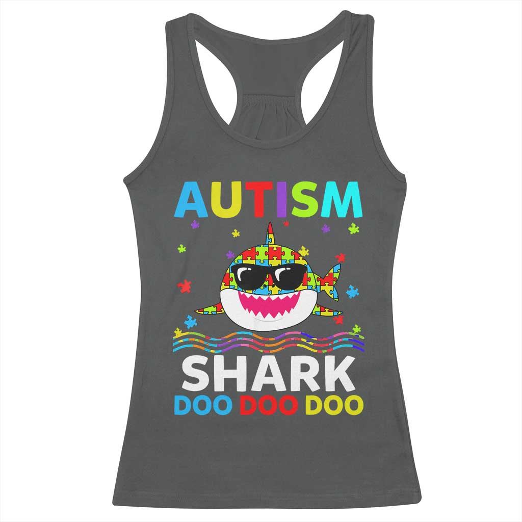 Funny Autism Shark Racerback Tank Top Puzzle Piece Autistic Mom Dad Sped Teacher TS10 Dark Heather Print Your Wear