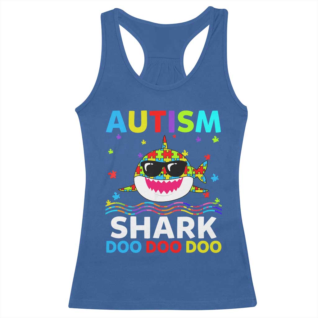 Funny Autism Shark Racerback Tank Top Puzzle Piece Autistic Mom Dad Sped Teacher TS10 Royal Blue Print Your Wear