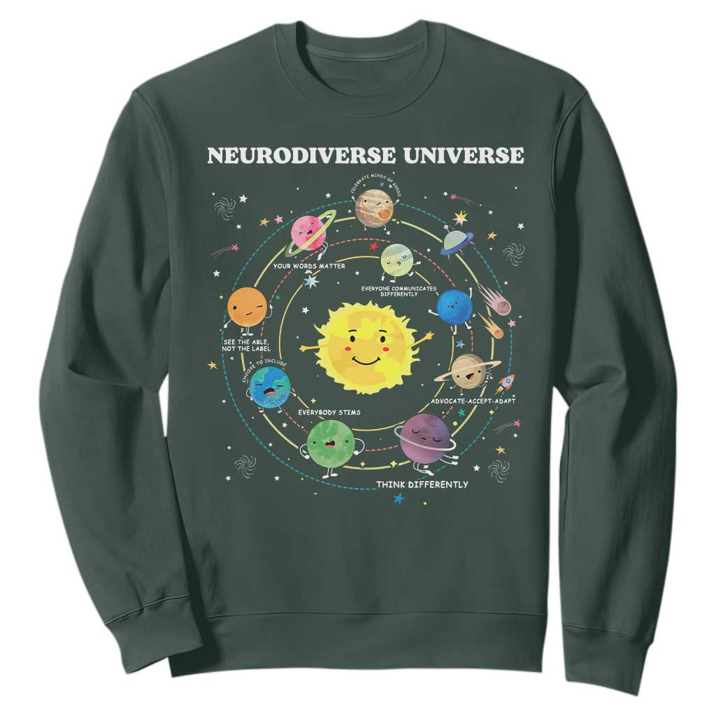 Autism Awareness Sweatshirt Neurodiverse Universe Sped Teacher TS10 Dark Forest Green Print Your Wear
