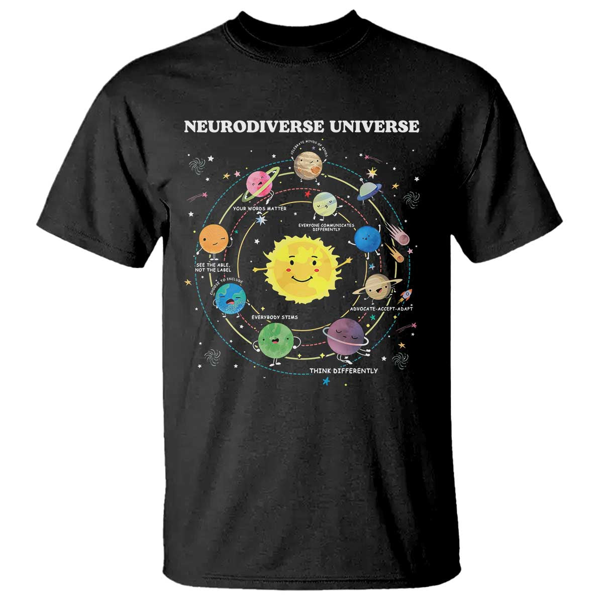 Autism Awareness T Shirt Neurodiverse Universe Sped Teacher TS10 Black Print Your Wear