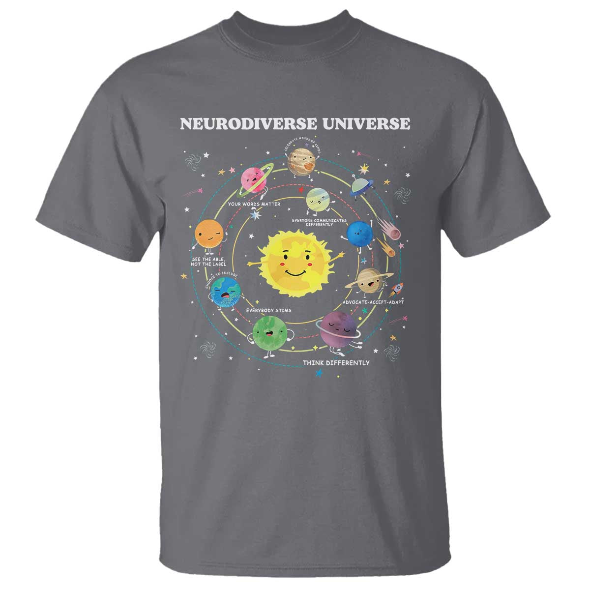Autism Awareness T Shirt Neurodiverse Universe Sped Teacher TS10 Charcoal Print Your Wear