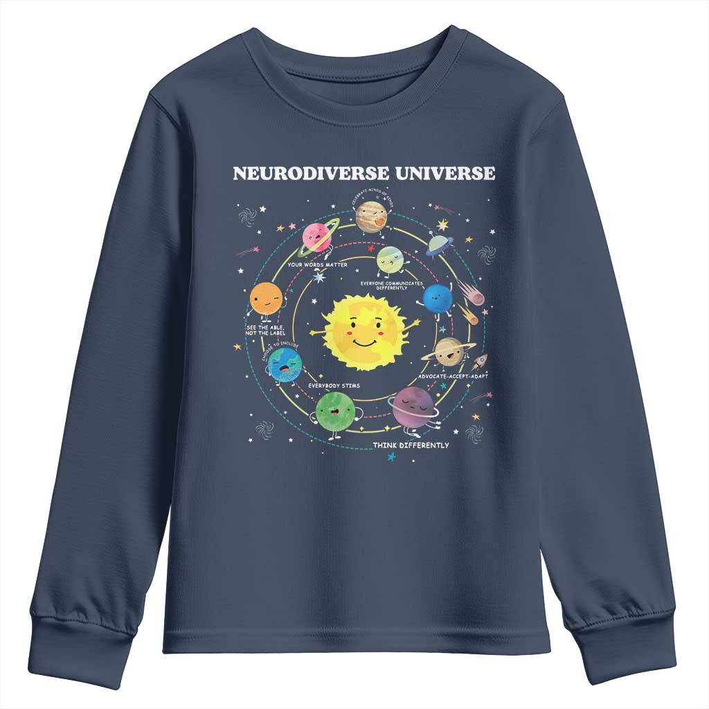 Autism Awareness Youth Sweatshirt Neurodiverse Universe Sped Teacher TS10 Navy Print Your Wear