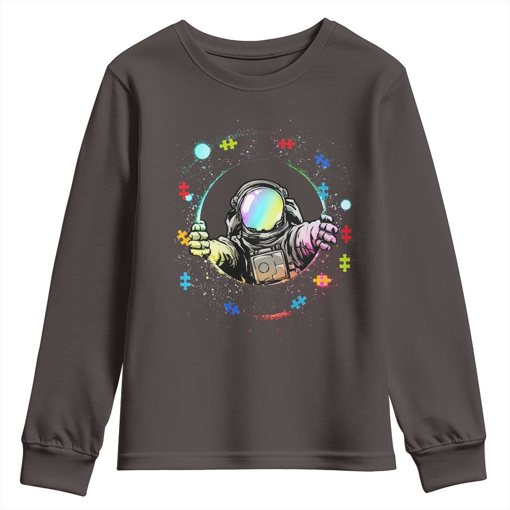 Astronaut Autism Awareness Youth Sweatshirt Space Autistic Kids Sped Teacher TS10 Dark Chocolate Print Your Wear