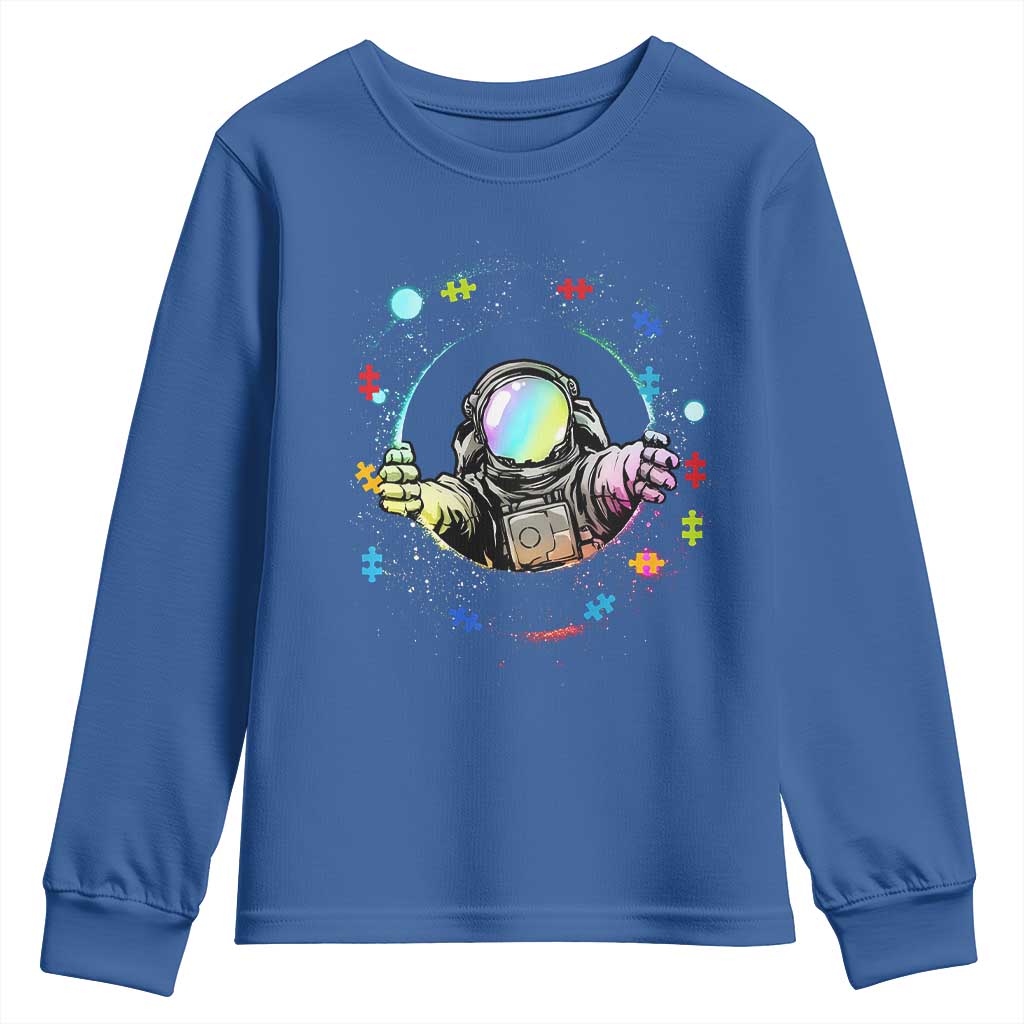 Astronaut Autism Awareness Youth Sweatshirt Space Autistic Kids Sped Teacher TS10 Royal Blue Print Your Wear