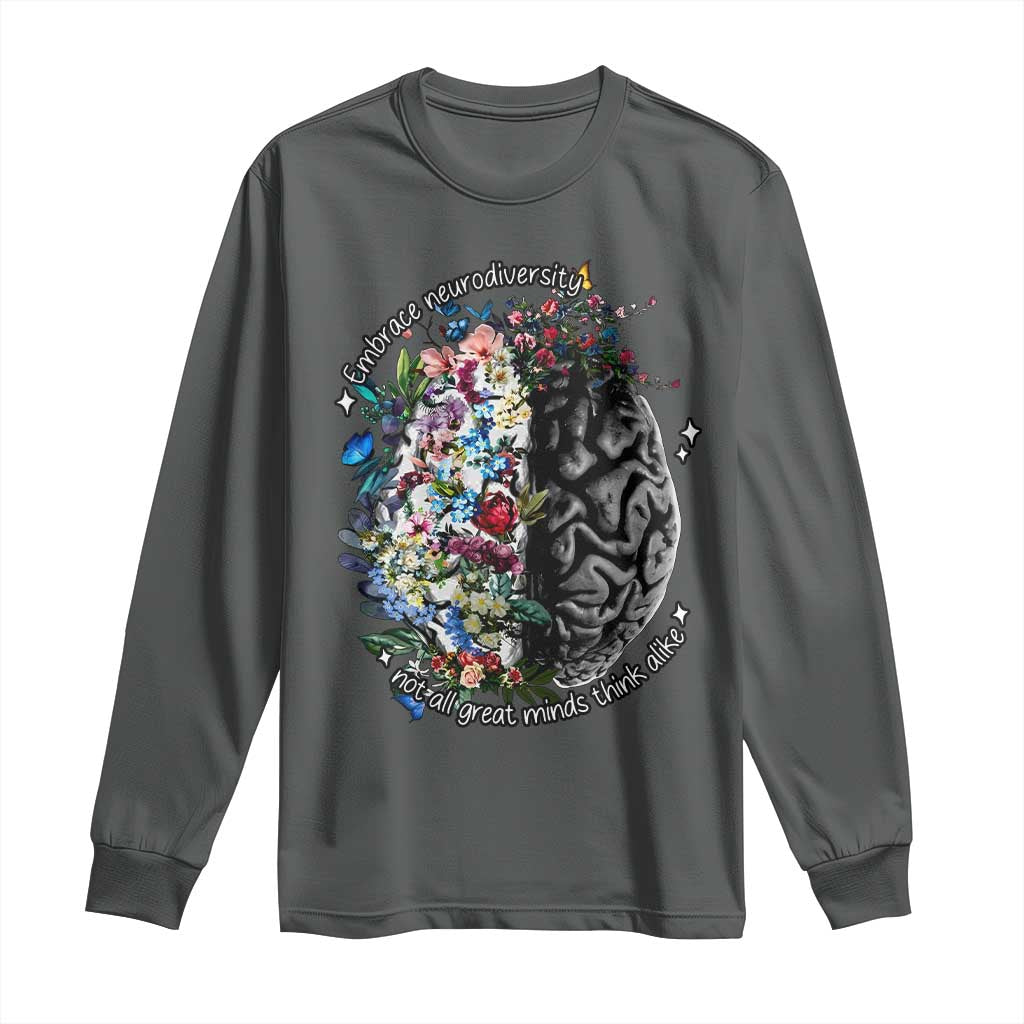 Autism Awareness Long Sleeve Shirt Neurodiversity All Great Minds Don't Mind Alike TS10 Dark Heather Print Your Wear