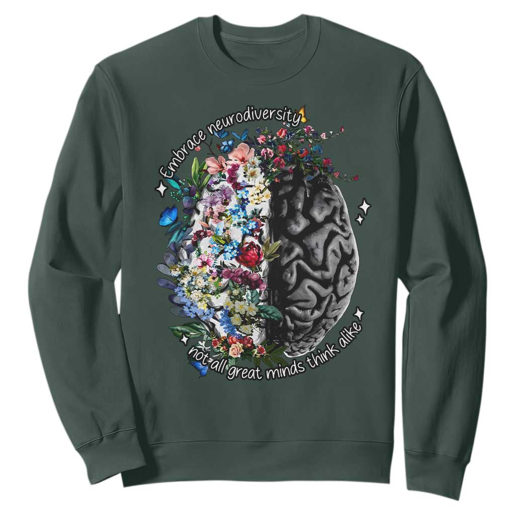 Autism Awareness Sweatshirt Neurodiversity All Great Minds Don't Mind Alike TS10 Dark Forest Green Print Your Wear