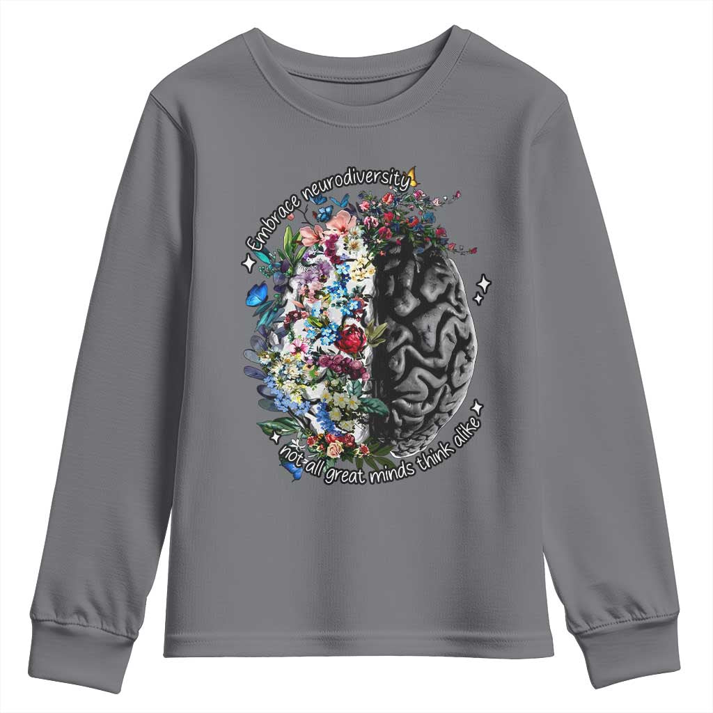 Autism Awareness Youth Sweatshirt Neurodiversity All Great Minds Don't Mind Alike TS10 Charcoal Print Your Wear