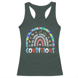 Autism Awareness Racerback Tank Top Sped Education Teacher Rainbow Reading TS10 Dark Forest Green Print Your Wear