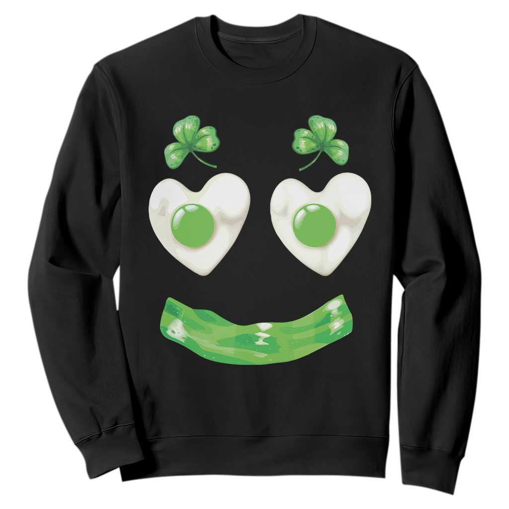 Funny Irish St Patricks Day Shamrock Sweatshirt Green Eggs Smile Brunch Breakfast TS10 Black Print Your Wear