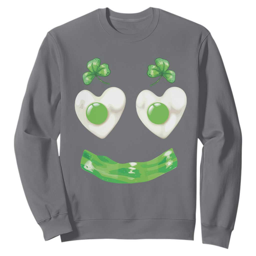 Funny Irish St Patricks Day Shamrock Sweatshirt Green Eggs Smile Brunch Breakfast TS10 Charcoal Print Your Wear