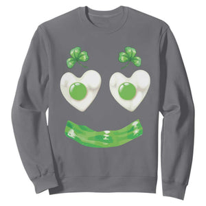 Funny Irish St Patricks Day Shamrock Sweatshirt Green Eggs Smile Brunch Breakfast TS10 Charcoal Print Your Wear