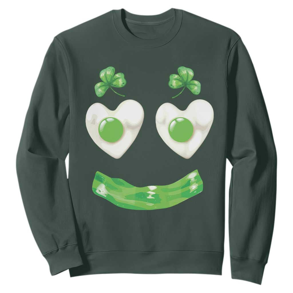 Funny Irish St Patricks Day Shamrock Sweatshirt Green Eggs Smile Brunch Breakfast TS10 Dark Forest Green Print Your Wear