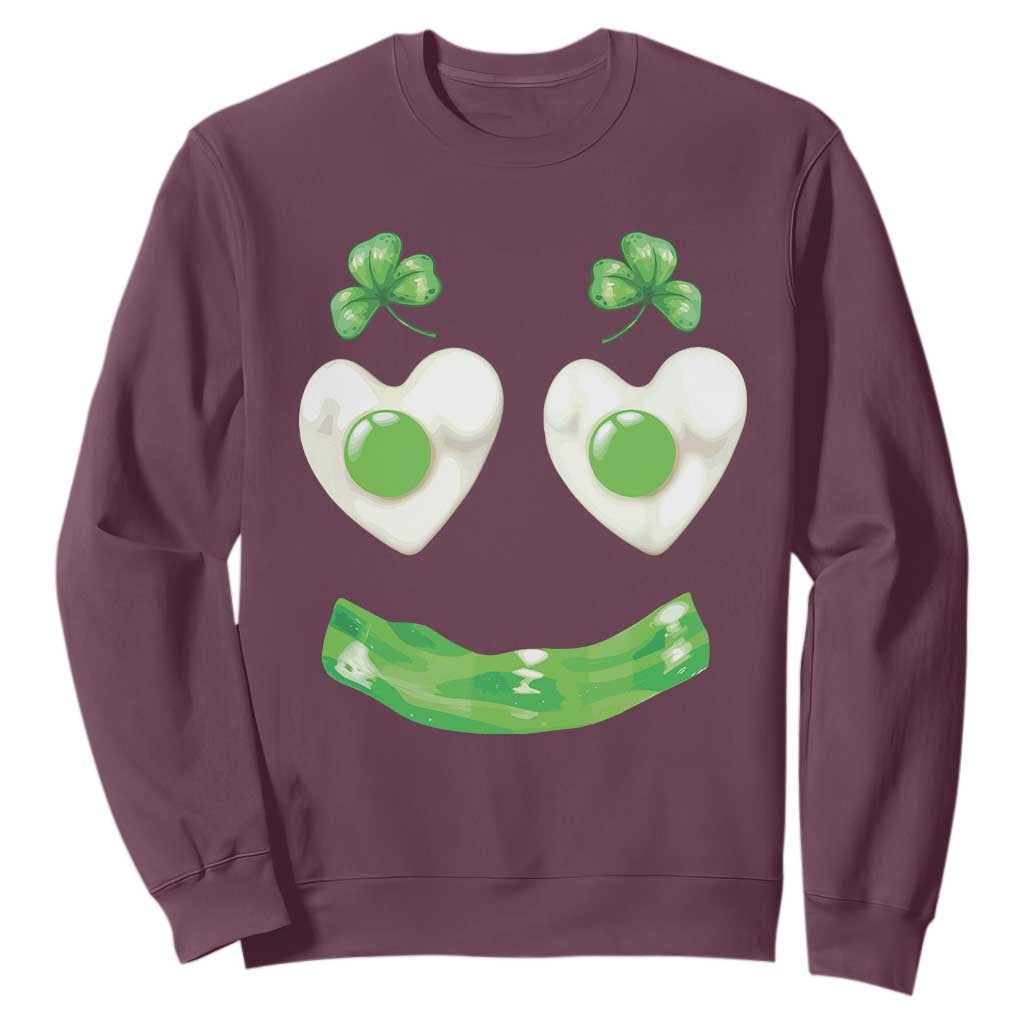 Funny Irish St Patricks Day Shamrock Sweatshirt Green Eggs Smile Brunch Breakfast TS10 Maroon Print Your Wear