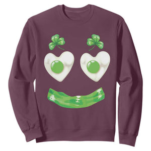 Funny Irish St Patricks Day Shamrock Sweatshirt Green Eggs Smile Brunch Breakfast TS10 Maroon Print Your Wear