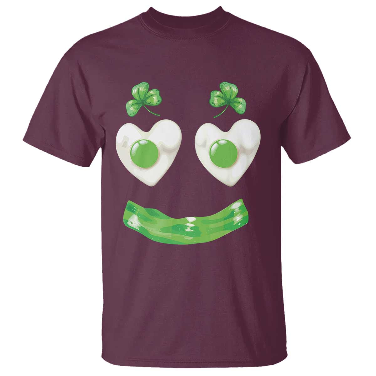Funny Irish St Patricks Day Shamrock T Shirt Green Eggs Smile Brunch Breakfast TS10 Maroon Print Your Wear