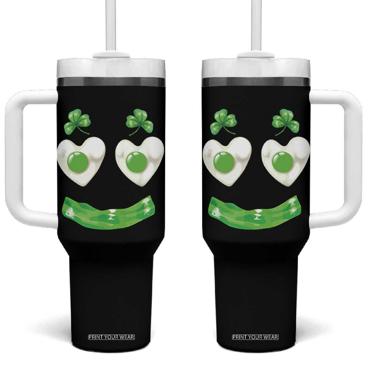 Funny Irish St Patricks Day Shamrock Tumbler With Handle Green Eggs Smile Brunch Breakfast TS10 One Size: 40 oz Black Print Your Wear