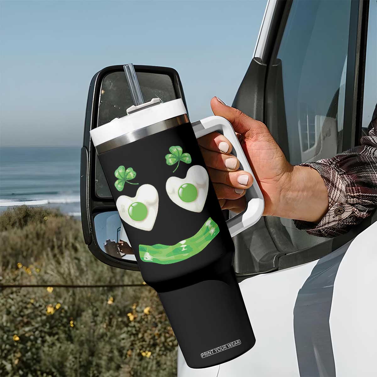 Funny Irish St Patricks Day Shamrock Tumbler With Handle Green Eggs Smile Brunch Breakfast TS10 Print Your Wear