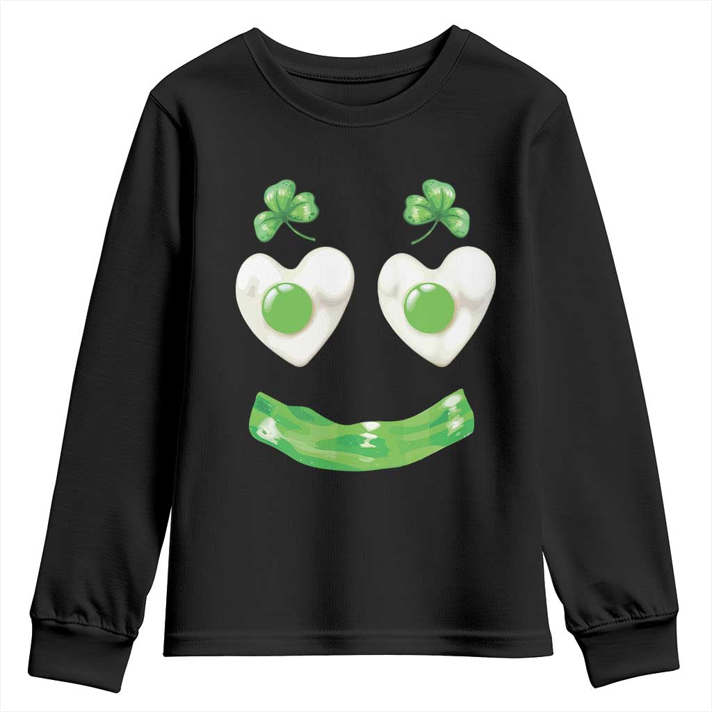 Funny Irish St Patricks Day Shamrock Youth Sweatshirt Green Eggs Smile Brunch Breakfast TS10 Black Print Your Wear