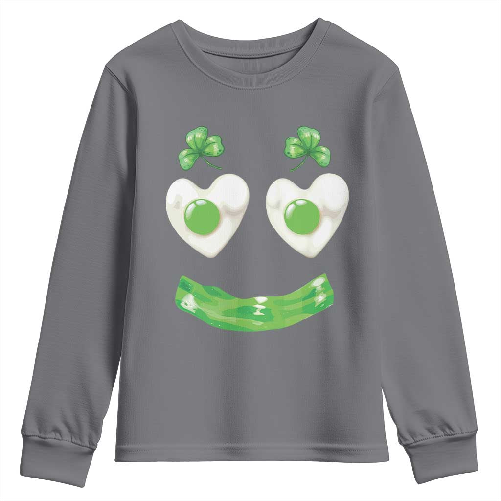Funny Irish St Patricks Day Shamrock Youth Sweatshirt Green Eggs Smile Brunch Breakfast TS10 Charcoal Print Your Wear