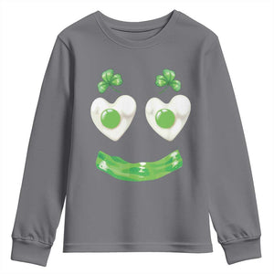 Funny Irish St Patricks Day Shamrock Youth Sweatshirt Green Eggs Smile Brunch Breakfast TS10 Charcoal Print Your Wear