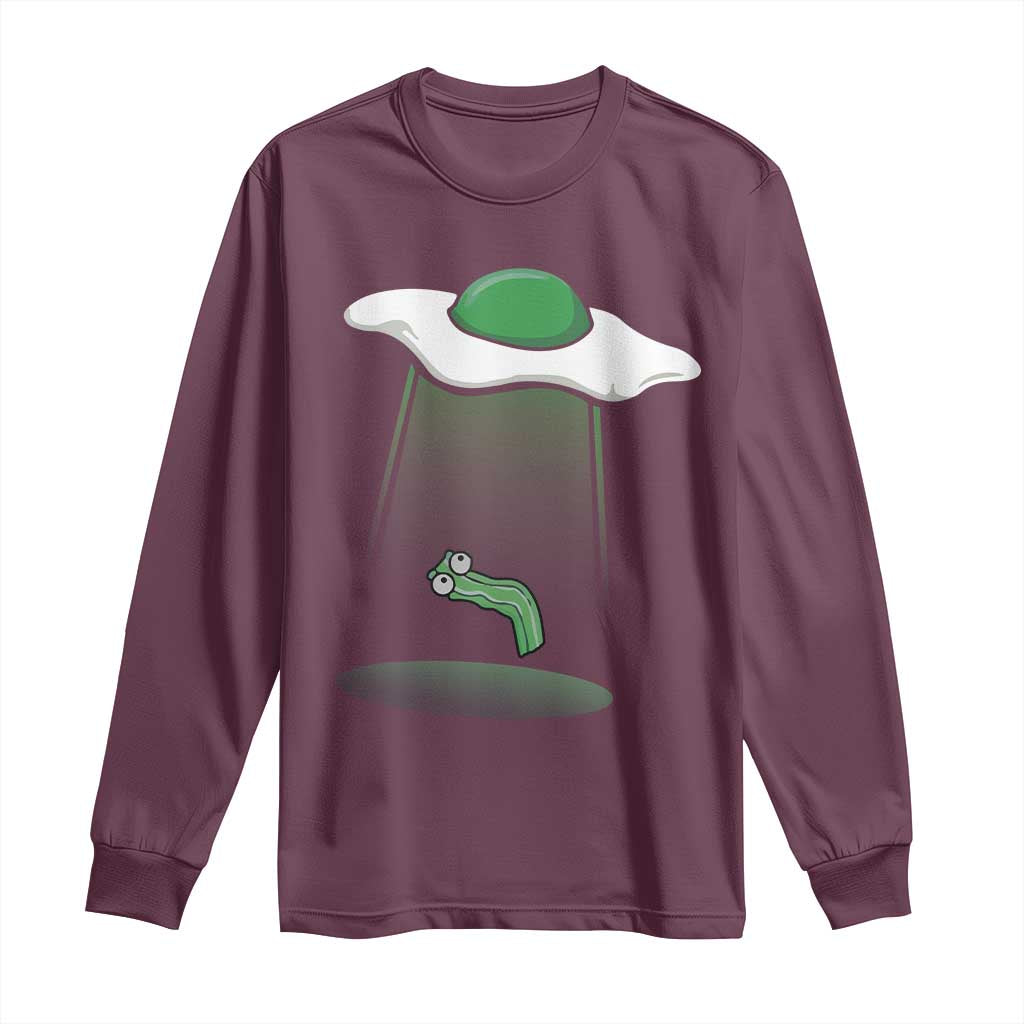 Funny Irish St Patricks Day Long Sleeve Shirt UFO Egg Bacon Abduction Funny TS10 Maroon Print Your Wear