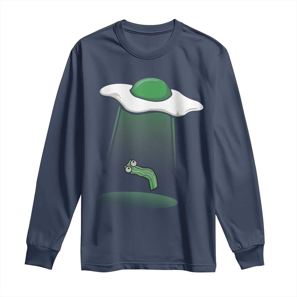 Funny Irish St Patricks Day Long Sleeve Shirt UFO Egg Bacon Abduction Funny TS10 Navy Print Your Wear