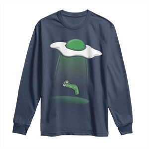 Funny Irish St Patricks Day Long Sleeve Shirt UFO Egg Bacon Abduction Funny TS10 Navy Print Your Wear