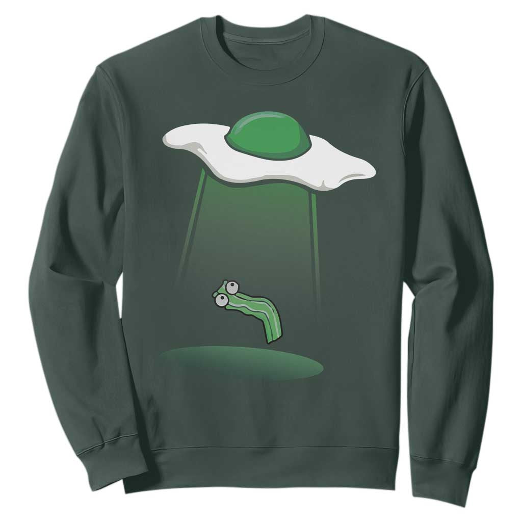 Funny Irish St Patricks Day Sweatshirt UFO Egg Bacon Abduction Funny TS10 Dark Forest Green Print Your Wear