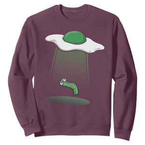 Funny Irish St Patricks Day Sweatshirt UFO Egg Bacon Abduction Funny TS10 Maroon Print Your Wear