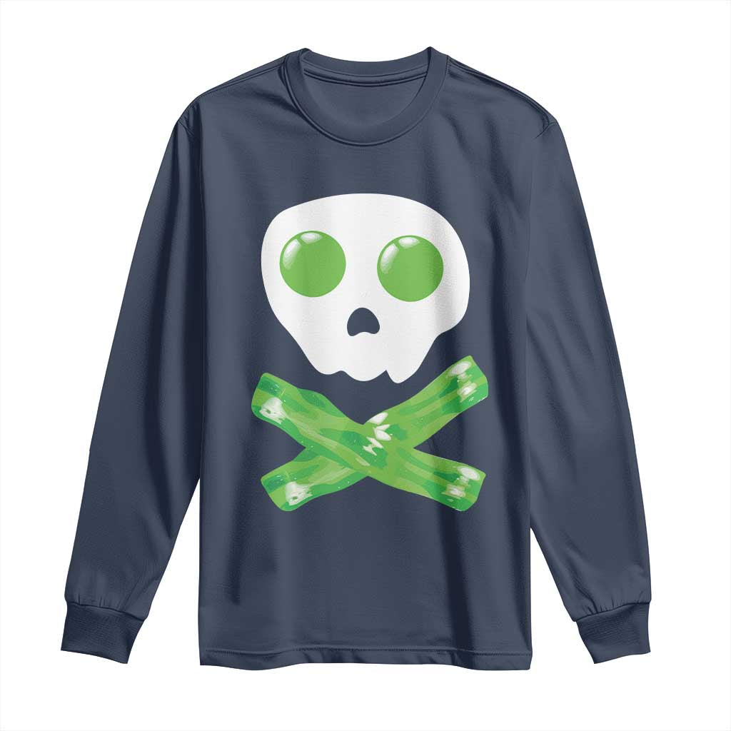 Funny St Patricks Day Long Sleeve Shirt Bacon & Eggs Skull & Crossbones TS10 Navy Print Your Wear