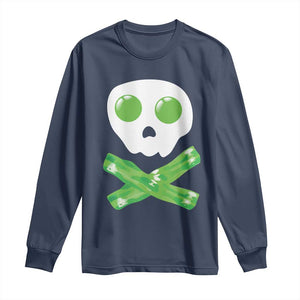 Funny St Patricks Day Long Sleeve Shirt Bacon & Eggs Skull & Crossbones TS10 Navy Print Your Wear