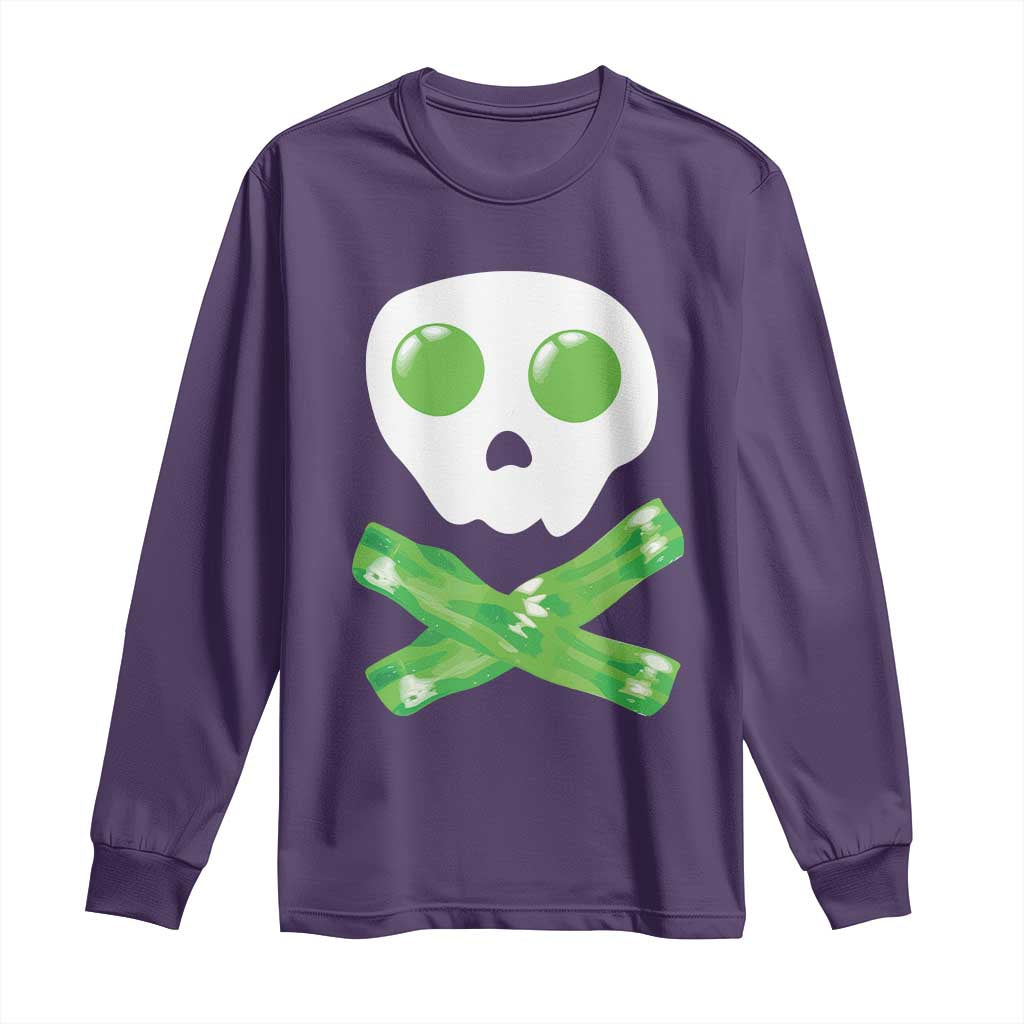 Funny St Patricks Day Long Sleeve Shirt Bacon & Eggs Skull & Crossbones TS10 Purple Print Your Wear