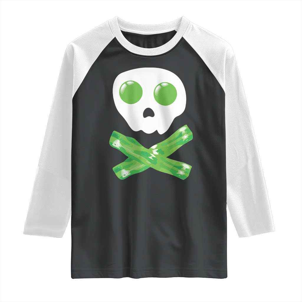 Funny St Patricks Day Raglan Shirt Bacon & Eggs Skull & Crossbones TS10 Black White Print Your Wear