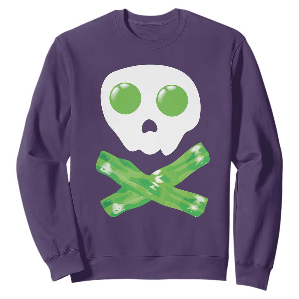 Funny St Patricks Day Sweatshirt Bacon & Eggs Skull & Crossbones TS10 Purple Print Your Wear