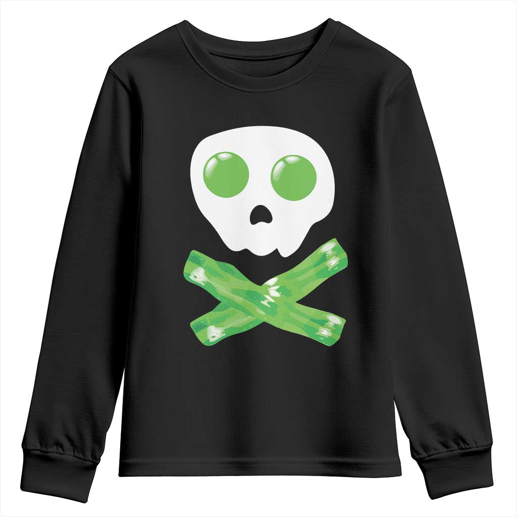 Funny St Patricks Day Youth Sweatshirt Bacon & Eggs Skull & Crossbones TS10 Black Print Your Wear