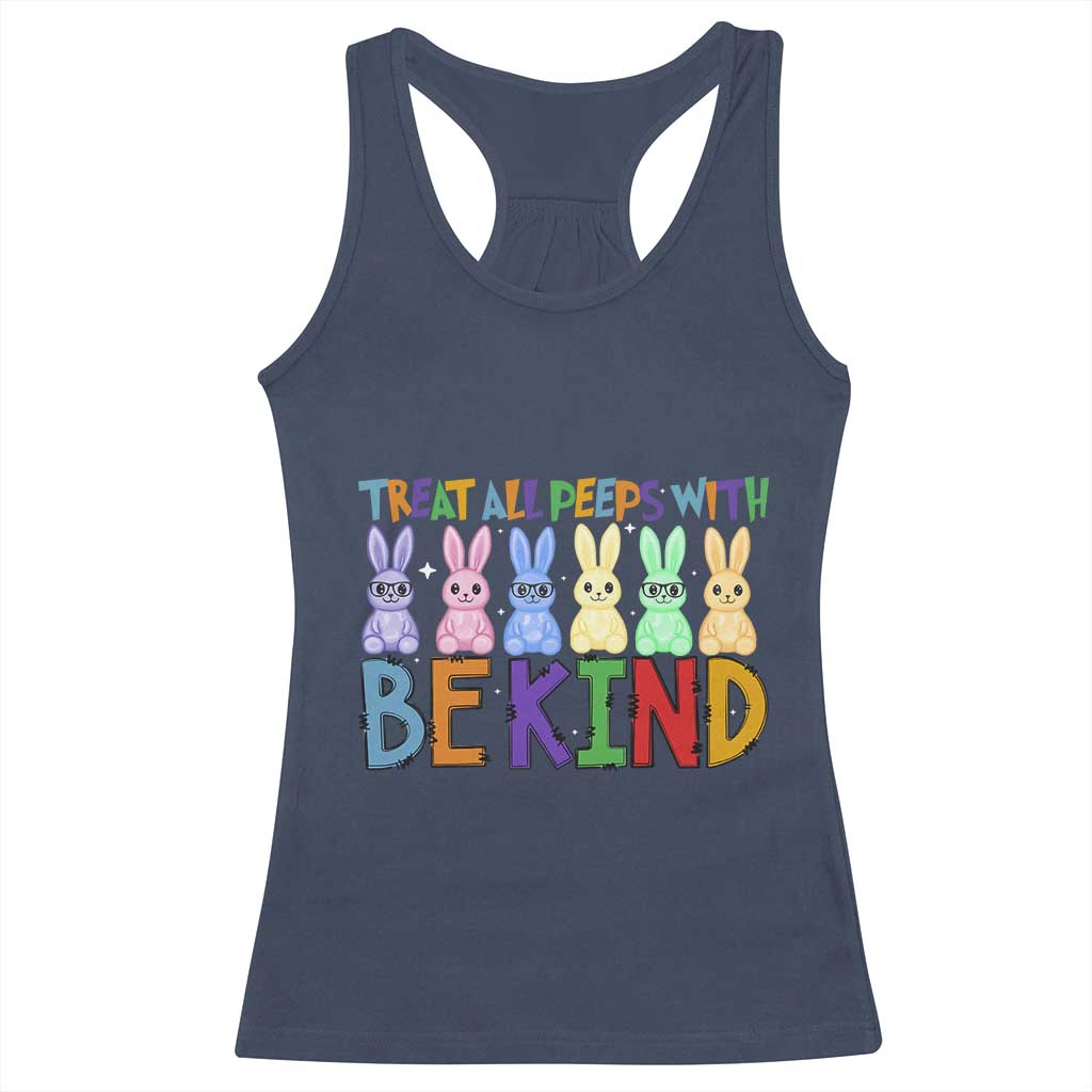 Teacher Easter Racerback Tank Top Treat All Peeps With Kindness Funny Bunny TS10 Navy Print Your Wear