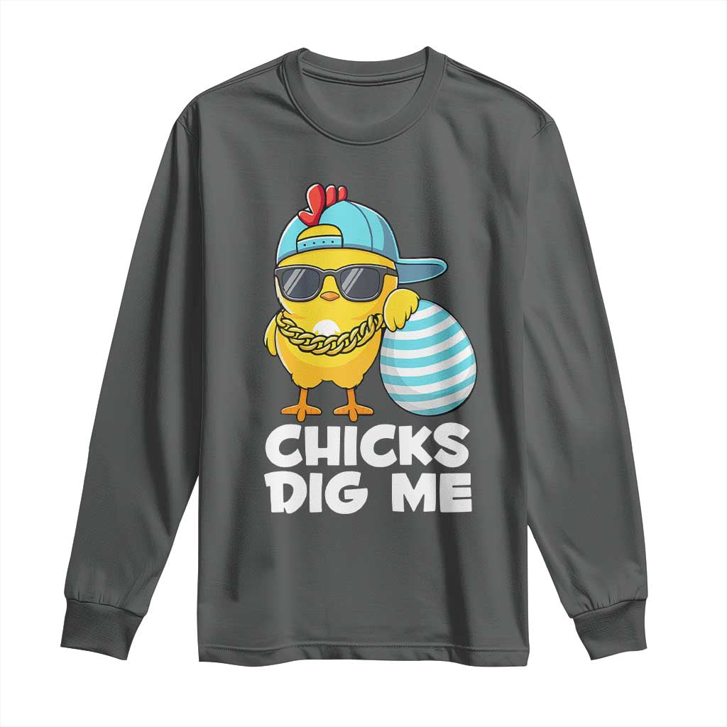Funny Easter Long Sleeve Shirt Chicks Dig Me TS10 Dark Heather Print Your Wear