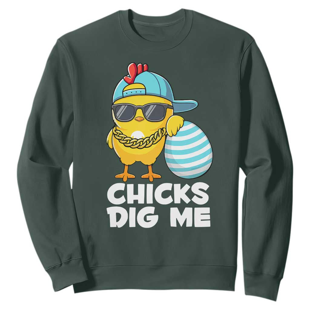 Funny Easter Sweatshirt Chicks Dig Me TS10 Dark Forest Green Print Your Wear