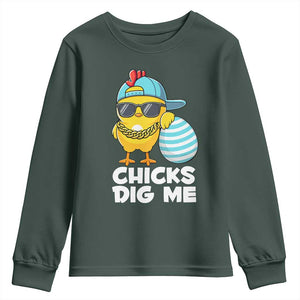 Funny Easter Youth Sweatshirt Chicks Dig Me TS10 Dark Forest Green Print Your Wear