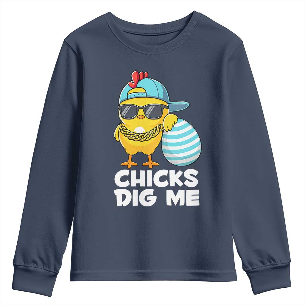 Funny Easter Youth Sweatshirt Chicks Dig Me TS10 Navy Print Your Wear