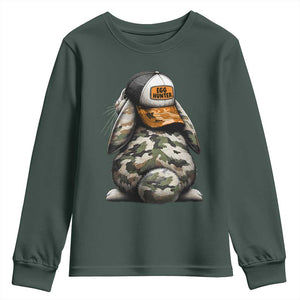 Camo Easter Bunny Youth Sweatshirt Egg Hunter Kids TS10 Dark Forest Green Print Your Wear