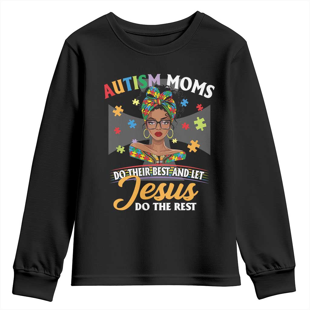 Afro Autism Mom Youth Sweatshirt African American Autistic Black Mama Religious Cross TS10 Black Print Your Wear