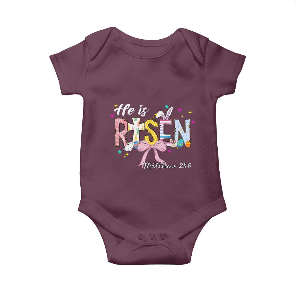 He Is Risen Baby Onesie Jesus Christian Happy Easter Coquette Cross TS10 Maroon Print Your Wear