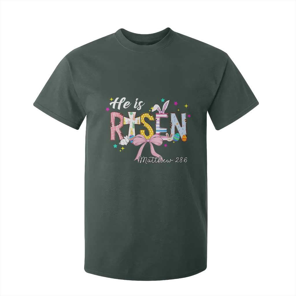 He Is Risen T Shirt For Kid Jesus Christian Happy Easter Coquette Cross TS10 Dark Forest Green Print Your Wear