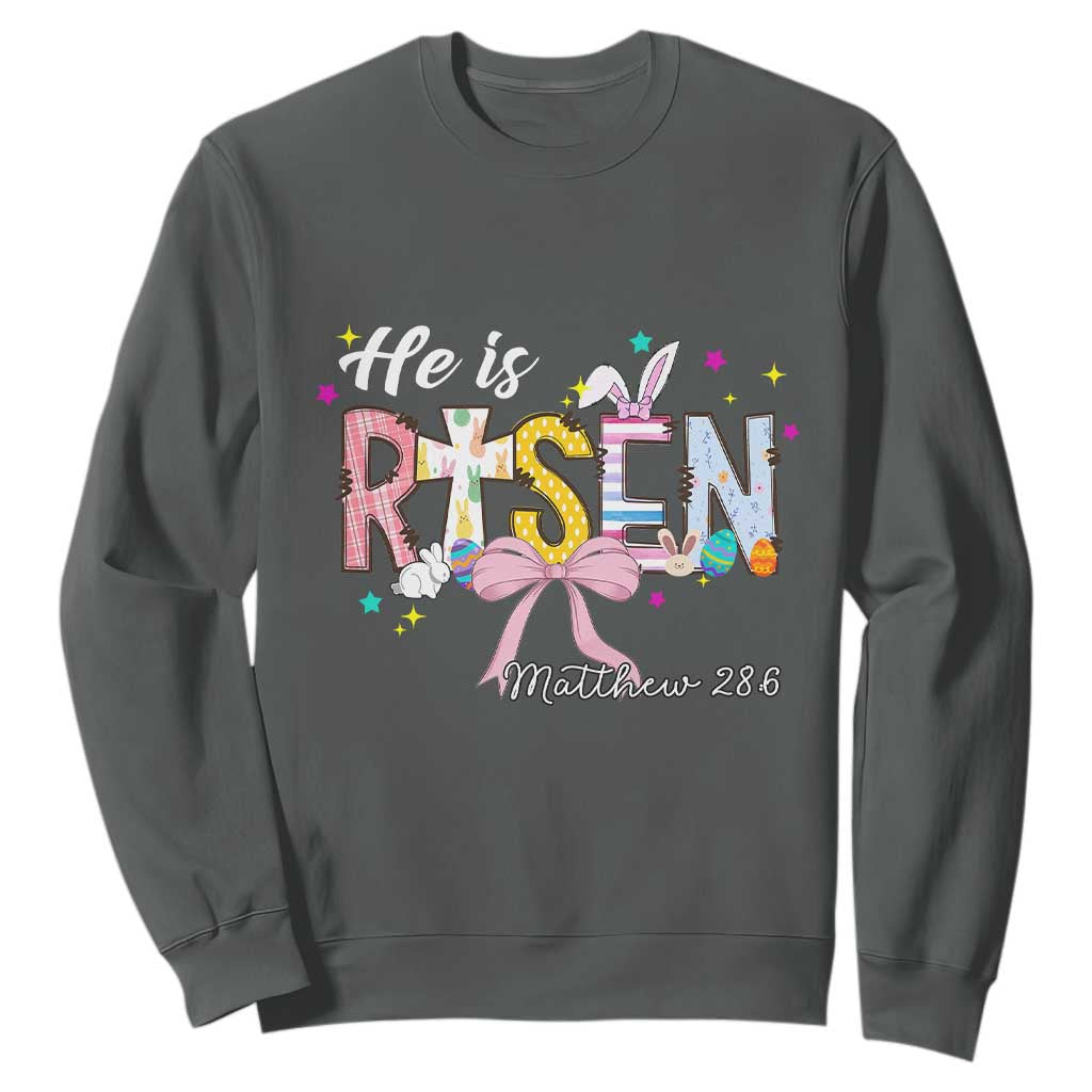 He Is Risen Sweatshirt Jesus Christian Happy Easter Coquette Cross TS10 Dark Heather Print Your Wear
