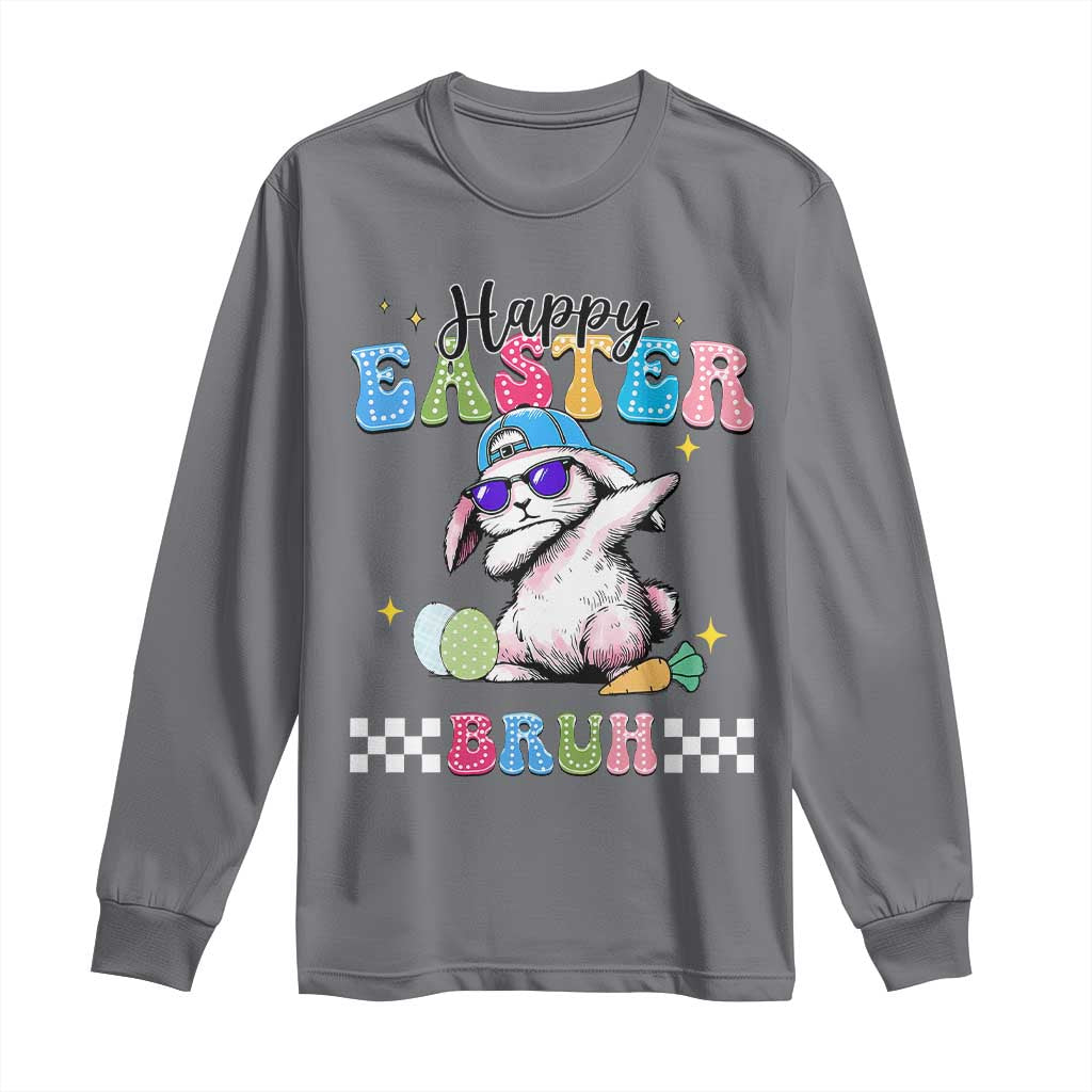 Happy Easter Bruh Long Sleeve Shirt Bunny Dabbing Rabbit Funny Kids Toddler Boys TS10 Charcoal Print Your Wear