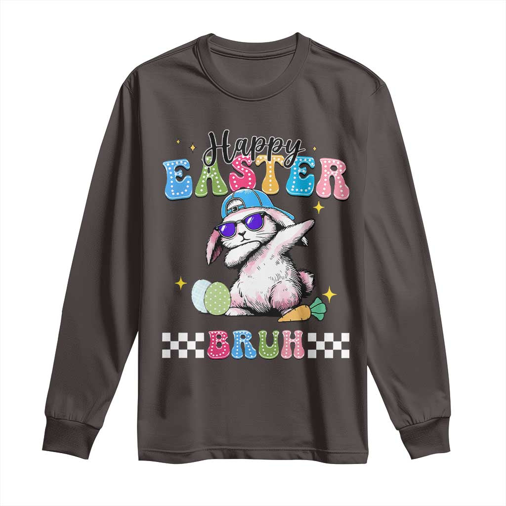Happy Easter Bruh Long Sleeve Shirt Bunny Dabbing Rabbit Funny Kids Toddler Boys TS10 Dark Chocolate Print Your Wear